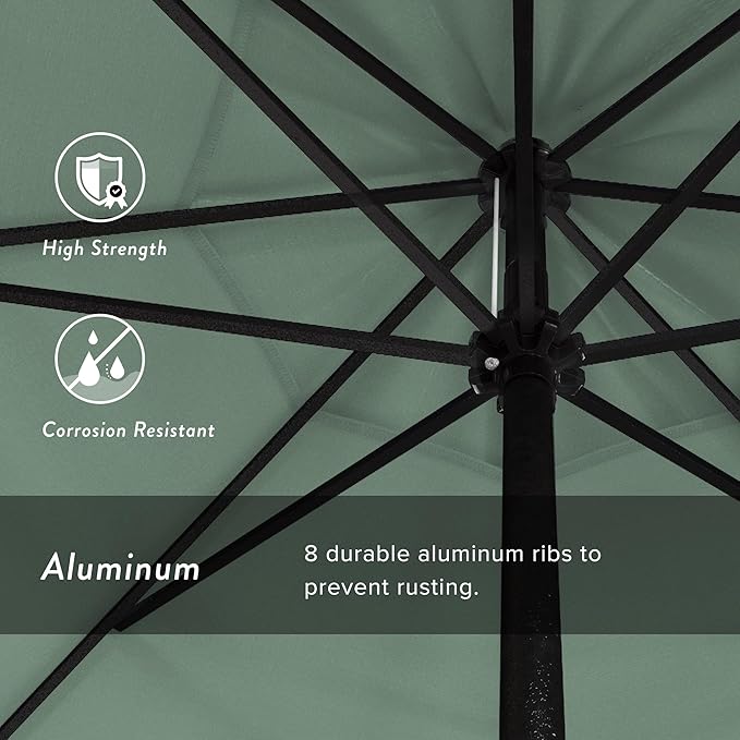 California Umbrella 9' Rd Aluminum Patio Umbrella, Crank Lift, Auto Tilt, Black Finish, 4yr Fade Warranty, Spa