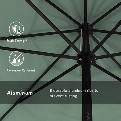 California Umbrella 9' Rd Aluminum Patio Umbrella, Crank Lift, Auto Tilt, Black Finish, 4yr Fade Warranty, Spa