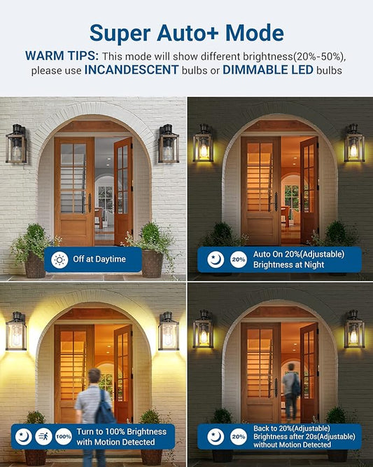 DEWENWILS Motion Sensor Outdoor Wall Lights, Dusk to Dawn Exterior Wall Lanterns, Farmhouse Front Porch Light Fixtures with Clear Glass, Outside Wall Mount Lamp for House Doorway Garage Patio