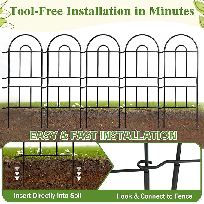 Garden Fence 32in(H) x 8.25ft(L), 9 Pack Rustproof Metal Garden Border Fence, No Dig Animal Barrier for Dog, Decorative Arched Flower Bed Edging Panels for Yard, Patio & Landscaping