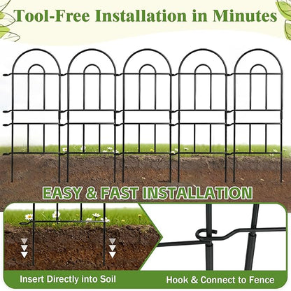 Garden Fence 32in(H) x 8.25ft(L), 9 Pack Rustproof Metal Garden Border Fence, No Dig Animal Barrier for Dog, Decorative Arched Flower Bed Edging Panels for Yard, Patio & Landscaping