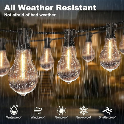 26FT Outdoor String Lights Waterproof with 17+2 Bulbs (1.5FT Bulbs Spacing), Remote & Dimmer, Commercial Patio String Lights with 3 Mode Light & Timing, 50PC Mounting Ties for Outside