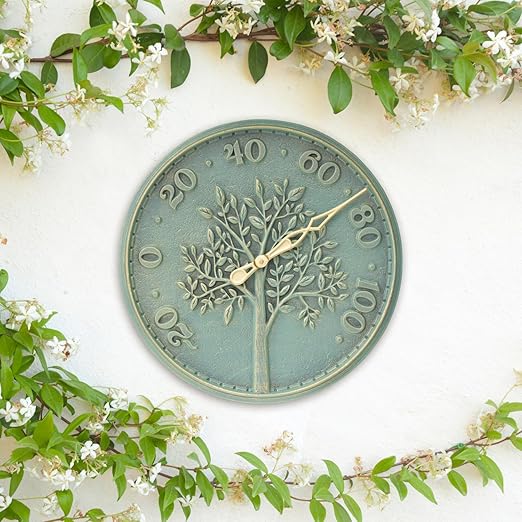 Whitehall Products 10436 Tree of Life 16 inch Indoor Outdoor Wall Thermometer in Bronze Verdigris