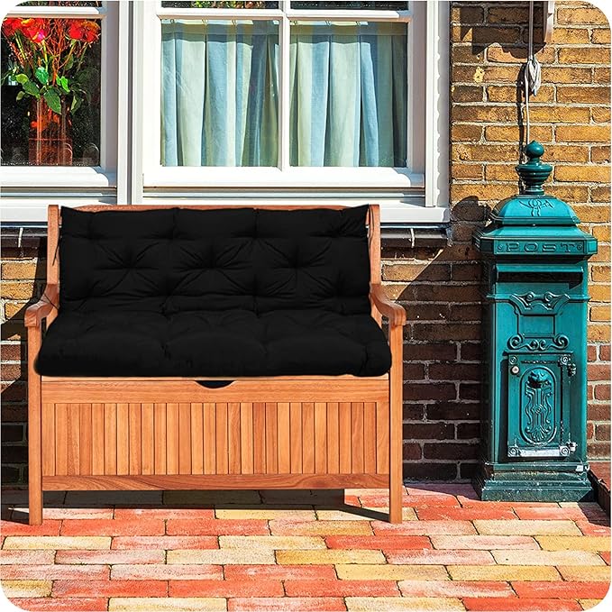 Swing Replacement Cushions with Backrest, 2 or 3 Seater Waterproof Non-Slip Overstuffed Swing Pad, Indoor/Outdoor Bench Cushion for Porch Chair Garden Furniture (Black, 40 * 71 in)