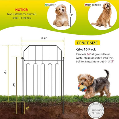 VANCASTLE Decorative Garden Fence, Toatal 10FT(L) x 21IN(H) Outdoor Metal No Dig Fence Animal Barrier, Rustproof No-Tool Assembly Landscape Edging for Yard, Lawn, Patio, Flower Bed-10 Panels Design I