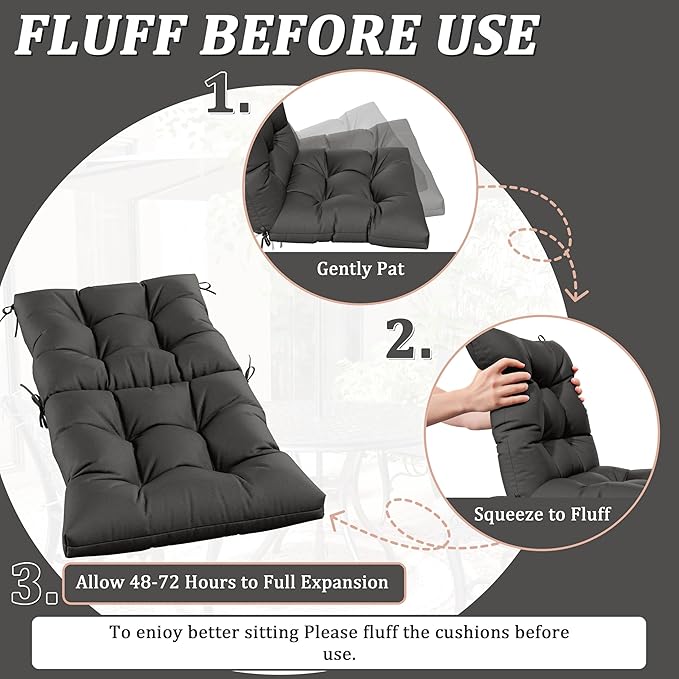 Patio Seat&Back Chair Cushions for Outdoor Furniture，Comfortable Cushions for Rocking/Dining/Lawn Chair-Set of 4 (Black, 4pcs (1package))