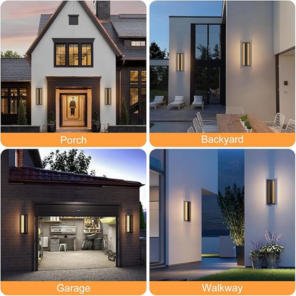 15.7 Inches Outdoor Modern Led Wall Light,16W 3000K Porch & Patio Light,IP65 Waterproof Aluminum Hardwired Sconces for House Exterior Garage Yard Corridor Garden(Black,1 Pack)