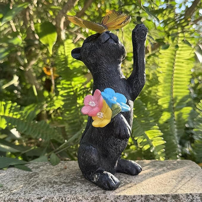 Solar Cat Garden Decoration Outdoor Statues - Cat with Butterfly Flowers Decorative Figurine for Yard Patio Lawn Porch Pathway Landscape Ornament Funny Birthday Gift for Mom Women