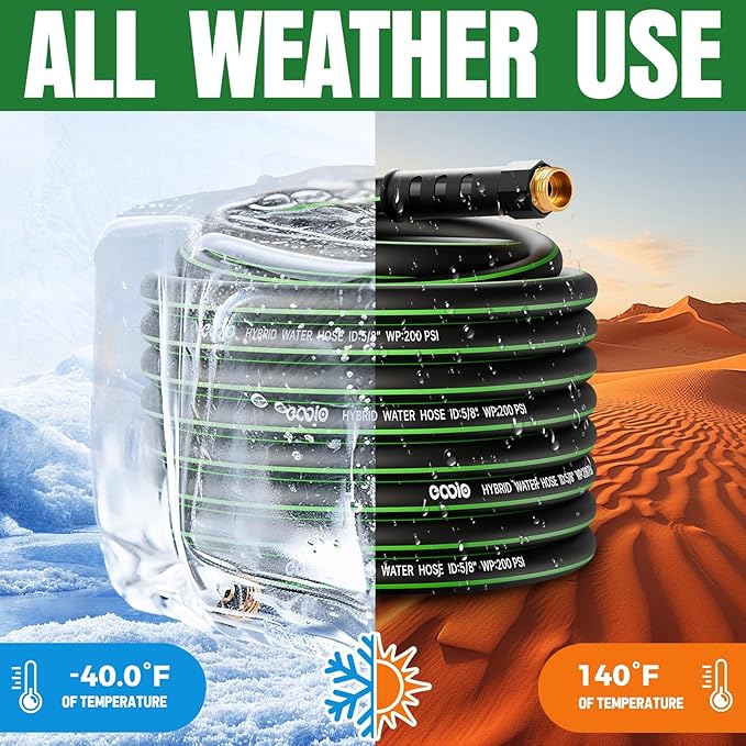 Heavy Duty Garden Hose 75ft, NON-EXPANDABLE Flexible Water Hose, Kink Resistant Lightweight Hybrid Hose, Leakproof Hose Male to Female Fittings