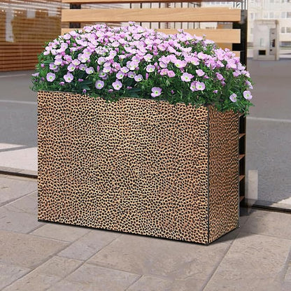 Tall Planters for Outdoor Plants - Hand-Hammered Metal Large Rectangular Block Planter Box with Drainage Holes, Modern Planters Indoor Outdoor Flower Plant Pots Patio Yard Front Porch Deck,32x12x24"