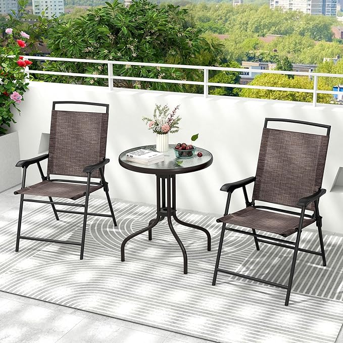 S AFSTAR 3-Piece Bistro Set, Patio Furniture Set for Outdoor Poolside Balcony Garden Yard, 28" H Outdoor Round Table and 2-Pack Folding Chairs, 3PCS Bistro Dining Furniture Set