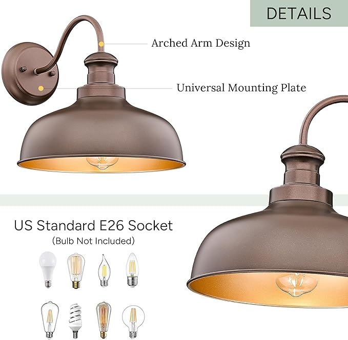 Outdoor Farmhouse Barn Light, Outside Wall Sconce, Weather Resistant Anti-Rust Farmhouse Exterior Wall Light, Outdoor Lantern Lamp for Porch, Garage, Patio, Entryway (Oil-Rubbed Bronze, 3 Pack)