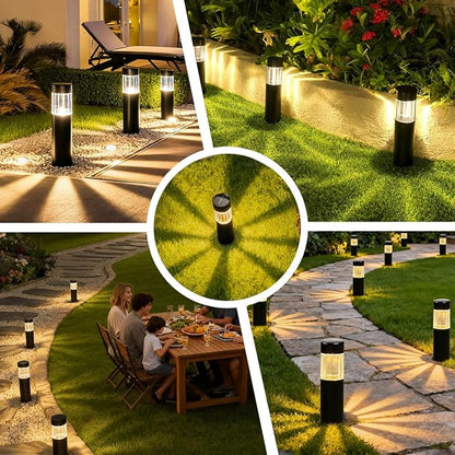 Solar Pathway Lights Outdoor 4 Pack, Stainless Steel Solar Garden Lights, Bright 35LM Warm White LED, Auto On/Off IP65 Waterproof Path Lights for Yard, Lawn, Walkway, Patio, Driveway