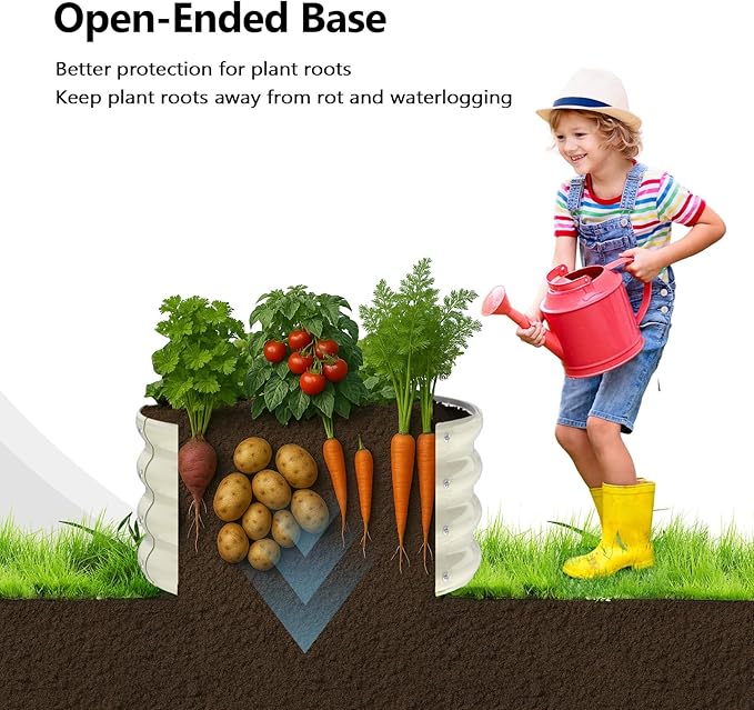 VINGLI 2 PCS Galvanized Raised Garden Beds Outdoor, 2x2x1ft Round Raised Planter Boxes Outdoor, Metal Raised Garden Bed for Vegetables (White)