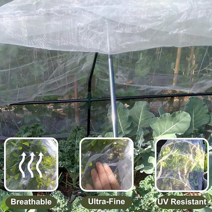 Rohuis Garden Netting Pest Barrier, 10 ft x 50 ft Ultra Fine Mesh Mosquito Cicada Bird Bug Net for Raised Garden Bed Greenhouse, Plant Row Cover for Protect Vegetables Fruits Flowers Trees from Insect