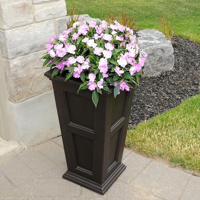 Mayne Fairfield 28-Inch Tall Planter – Self-Watering, Weather-Resistant Planter for Flowers – Durable Outdoor Design for Patio, Porch, or Entryway