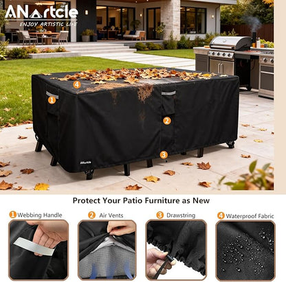 ANartcle Patio Furniture Covers 126L x 74W x 28H inch,600D Waterproof Heavy Duty Outdoor Furniture Covers,Outdoor Wicker Furniture Set with Swivel Patio Chairs General Purpose Furniture Cover,Black