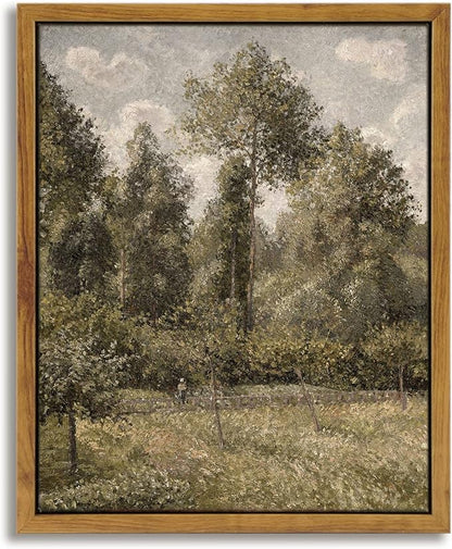 InSimSea Framed Canvas Prints Art Vintage Decor, Home Decor Poplars in Garden Classical Oil Painting Canvas Prints, Rustic Wall Decor for Bedroom Bathroom Living Room Office, 8"x10"