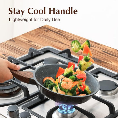 SENSARTE Nonstick Frying Pan Skillet with Lid, Omelet Pan with Cover, Healthy Egg Pan Chef's Pan, Kitchen Cooking Pan, Free of Intentionally Added PFOA (9.5inch + Glass Lid)