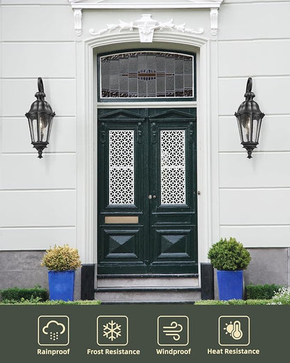 Outdoor Wall Sconce, HWH 23'' Large Exterior Wall Lights with Seeded Glass, Wall Lamp Waterproof Antique Wall Lantern for Porch Patio Garage Entryway, 5HW90B-M BK