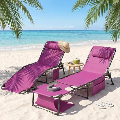 Flamaker Oversize Face Down Chaise Lounge Chair, 27 Inch WideFoldable Outdoor Patio Chair, 5-Position Adjustable Tanning Chairwith Face& Arm Holes for Sunbathing, Pool, Beach, Lawn (Pink, 1Pcs)