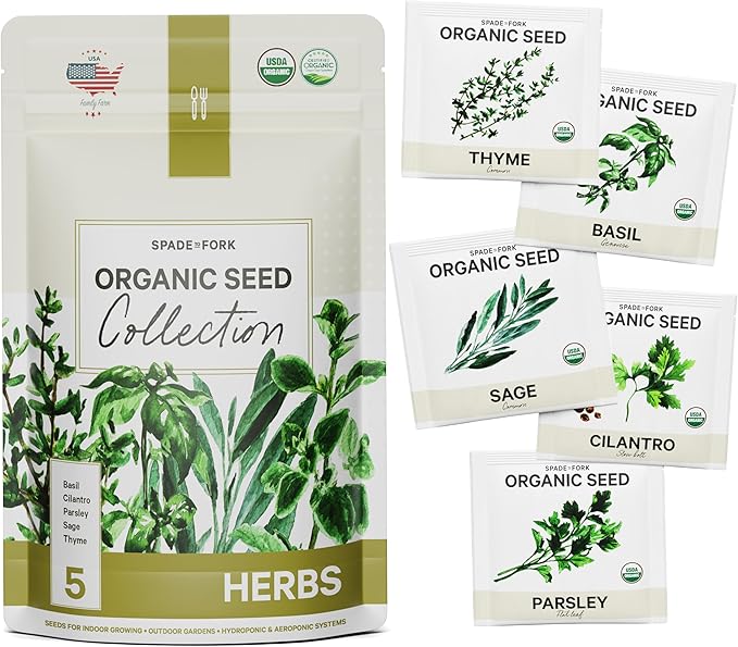 5 Certified Organic Herb Seeds Variety Pack (4X More) 2,800+ Non GMO Seeds for Planting Indoor Herb Garden or Outdoor Herb Garden Seeds for Planting | Including Basil, Cilantro & More