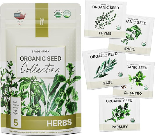5 Certified Organic Herb Seeds Variety Pack (4X More) 2,800+ Non GMO Seeds for Planting Indoor Herb Garden or Outdoor Herb Garden Seeds for Planting | Including Basil, Cilantro & More