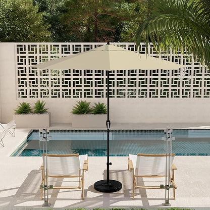 California Umbrella 9' Rd Aluminum Patio Umbrella, Crank Lift, Auto Tilt, Black Finish, 4yr Fade Warranty, Antique Beige