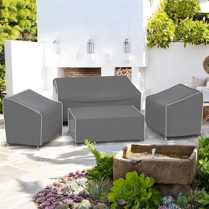 Gasadar Outdoor Furniture Cover Waterproof, 4-Piece Patio Furniture Covers for Outdoor Conversation Set, Grey