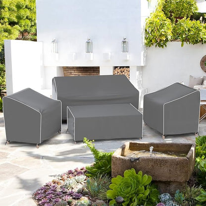 Gasadar Outdoor Furniture Cover Waterproof, 4-Piece Patio Furniture Covers for Outdoor Conversation Set, Grey