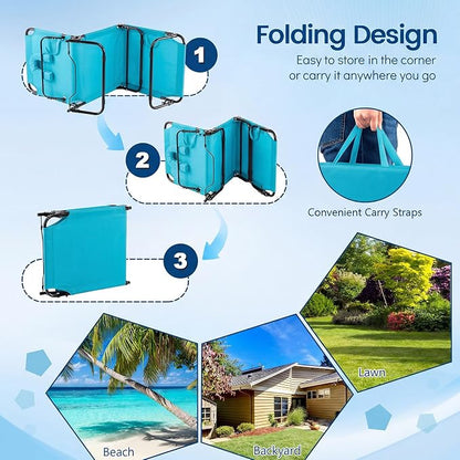 Giantex Folding Beach Tanning Chair - Adjustable Patio Lounge Chair w/Face Hole, Removable Pillows, Carry Strap, Layout Chair, Sunbathing Chaise Lounge Outdoor for Poolside Yard Lawn (1, Turquoise)