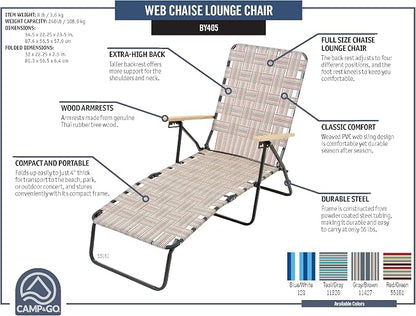Camp & GO 4-Position Folding Web Lawn Chair Outdoor Lounger, Blue/White undefined/White