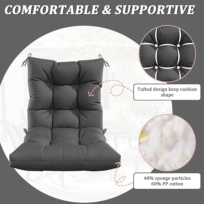 Patio Seat&Back Chair Cushions for Outdoor Furniture，Comfortable Cushions for Rocking/Dining/Lawn Chair-Set of 2