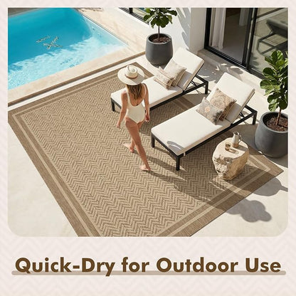 MontVoo-Outdoor Rug-Patio Rug 5x7 Polypropylene Indoor Outdoor Rugs Outdoor Carpet for Patio Deck Balcony Porch, Textured Weave, Durable for High Traffic, Fade-Resistant, Boho Farmhouse Neutral Brown