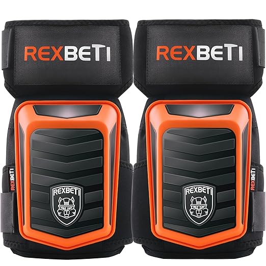 REXBETI New Upgraded Knee Pads for Work, Construction Knee Pads for Men, Heavy Duty Comfortable Anti-Slip Foam Gel Knee Pads for Gardening Flooring and Cleaning, Extra 4 Extension Straps, Orange