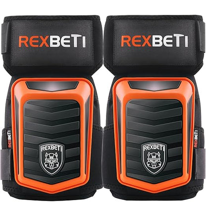 REXBETI New Upgraded Knee Pads for Work, Construction Knee Pads for Men, Heavy Duty Comfortable Anti-Slip Foam Gel Knee Pads for Gardening Flooring and Cleaning, Extra 4 Extension Straps, Orange