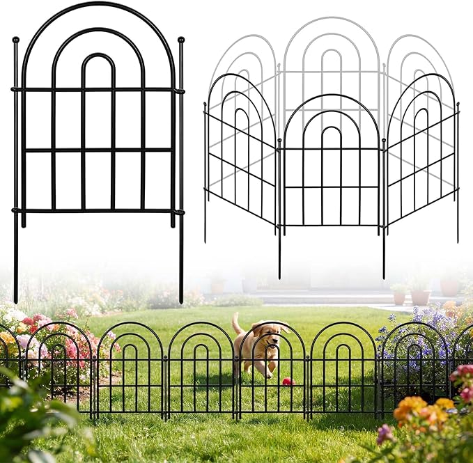 Garden Fence Panels – 17"(H)x 10.83ft Arched Fencing with Tool-Free Install, Metal Fence Panels Rustproof Outdoor Barrier for Yard, Patio, Flower Beds, Dog Barrier, Decor and Garden Edging