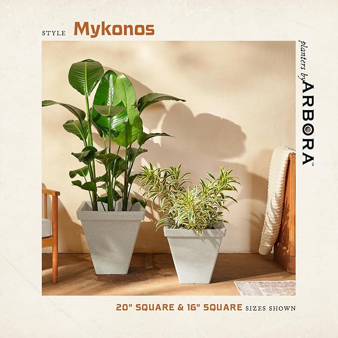 ARBORA 16" Mykonos Square Polyresin Indoor and Outdoor Planter with Classic Cream Finish - Durable, All Season, Weatherproof, Lightweight, Large Plant Pot for Patio, Garden, Deck, Entryway