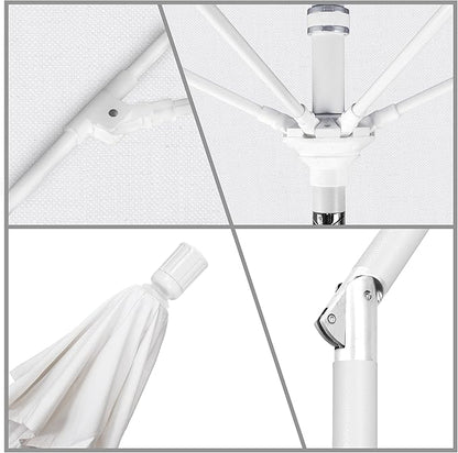 California Umbrella 11Ft Fiberglass Rib Patio Umbrella, Hand-Crank, Tilt-Collar, White Frame, Solution Dyed White Fabric