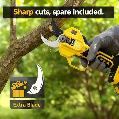 2-IN-1 Electric Pole Pruning Shears, 1.6" Cutting Diameter-Brushless Motor, Cordless Power Pruner with Extension Pole, Total Reach of Max 15.58FT, 2×4.0Ah Battery, SK5 Blade×2, LCD,for Garden Trimming