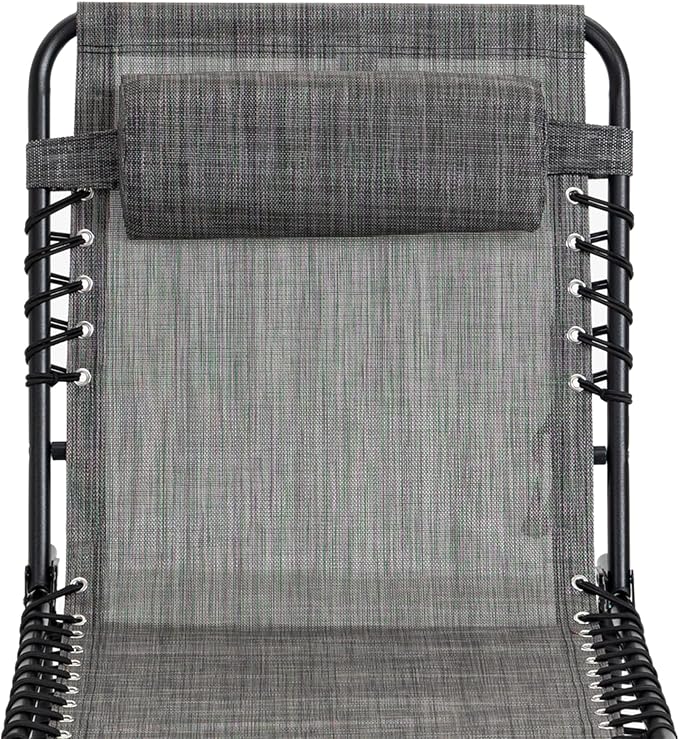 Outdoor Lounge Chair, Tanning Chair with Sunshade Roof, Adjustable Backrest Folding Chaise Lounge with Pillow Headrest for Outside, Beach, Camping, Hiking (No Sunshade Roof, Light Gray)