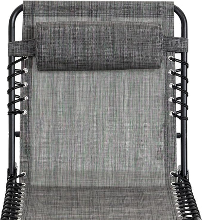 Outdoor Lounge Chair, Tanning Chair with Sunshade Roof, Adjustable Backrest Folding Chaise Lounge with Pillow Headrest for Outside, Beach, Camping, Hiking (No Sunshade Roof, Light Gray)