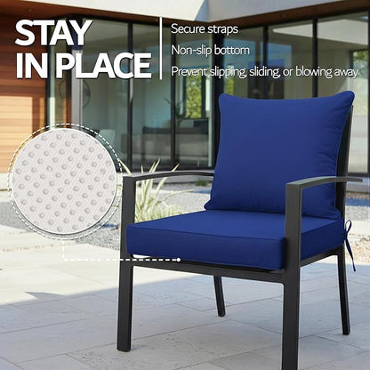 19x19 Inch Patio Chair Cushions Set of 4, Outdoor Furniture Cushions - Removable Cover, Water-Repellent, Fade-Resistant, Non-Slip Bottom & Straps, Replacement for Lawn, Porch & Deck Chair - Navy