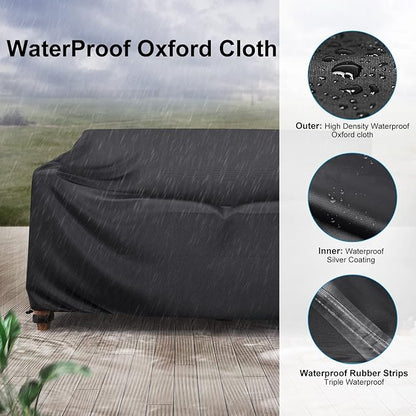 Heavy Duty Patio Sofa Cover Waterproof, Mrrihand 2-Seater Outdoor Sofa Loveseat Cover, Outdoor Patio Furniture Cover with Air Vent and Handles, 60" W×34" D×30" H, Black