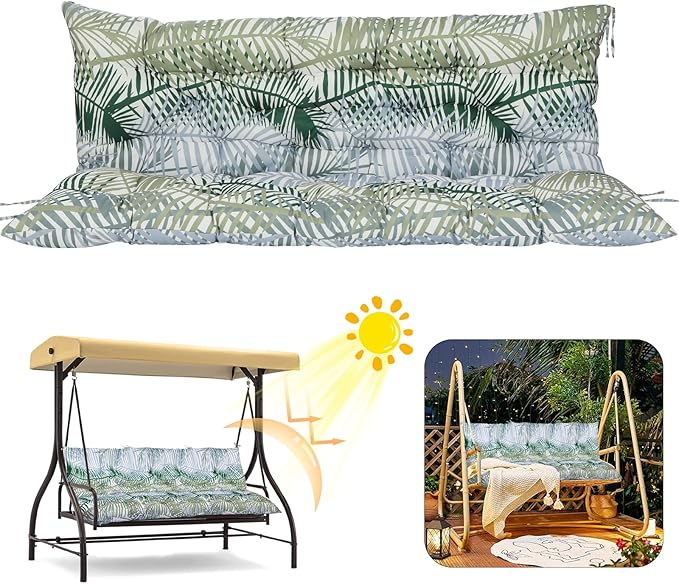 2/3 Seater Swing Replacement Cushion, Waterproof Porch Swing Cushions with Backrest, Thickened Bench Cushions for Outdoor Furniture, for Outdoor Patio Swing (Hawaii, 40 * 40 in)