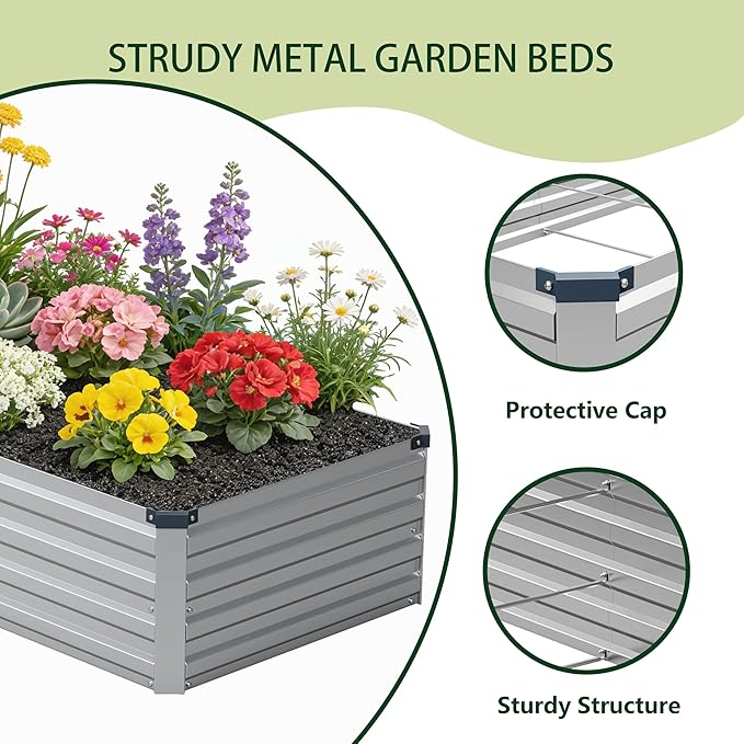 zunatu 8x2x1 ft(2 Pack) Galvanized Raised Garden Bed,Outdoor Planter Box Metal Patio Kit Planting Bed for Vegetables Flowers and Succulents,Silver