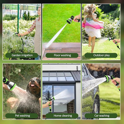 Garden Hose Non-Expanding 100ft, Flexible Water Hose with 10 Function Spray Nozzle, Lightweight, Kink Free,Leak Proof Water Hose for Outdoor,Yard, Lawn, Car Wash, Pet,RV (100FT)
