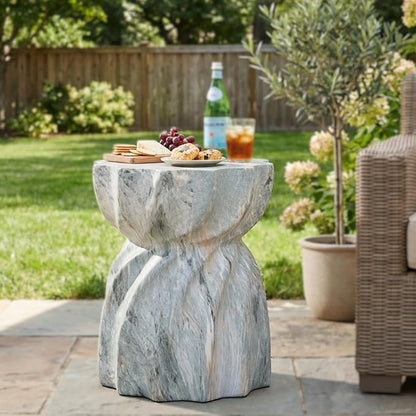 Christopher Knight Home 19.29 Inch Modern Outdoor Faux Concrete Side Table, Patio End Table with Fluted Hourglass Design, Accent Table for Garden Balcony Poolside