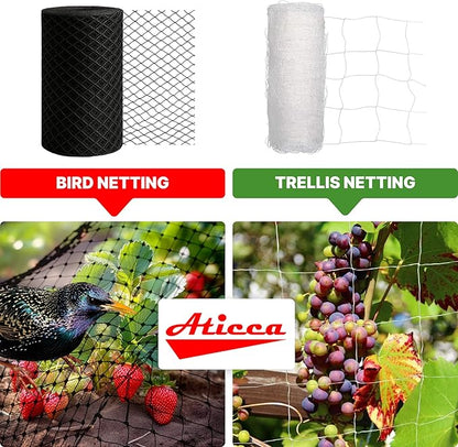 ATICCA Heavy Duty Bird Netting for Garden Protection & Fruit Trees, 7.5x100 Ft with 10 Stakes – Black Anti-Bird Net for Poultry, Deer, & Squirrel Protection, Durable Nylon Mesh for Garden and Yard Use