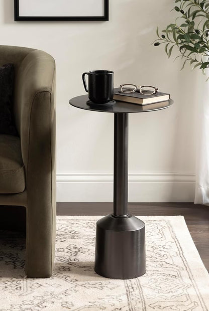 Kate and Laurel Cannings Modern Metal Round Side Table, 14 x 14 x 24, Gunmetal, Transitional Sculptural Indoor Plant Stand with Pedestal Base for Living Room End Table or Bedroom Nightstand